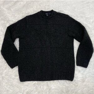 J Crew HandKnit Fisherman Lambs Wool Sweater Mens Size Medium Heavyweight Black